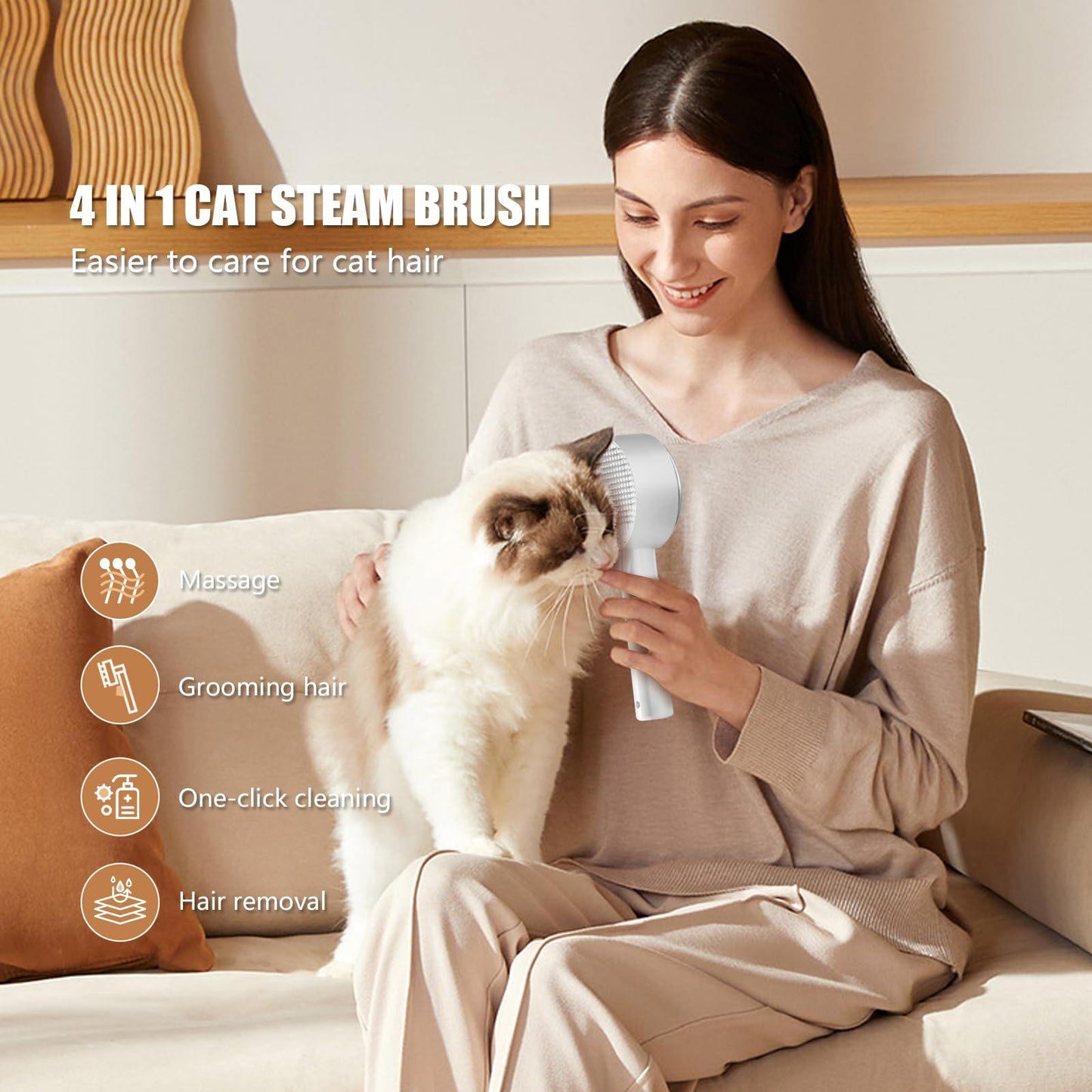 Brosse Chat Vapeur 4 en 1 Brosse pour Chien et Chats Poil Long Court Autonettoyant Brosses Vapeur Chat Peigne de Spray pour Massage, Toilettage et Épilation pour Animaux Chats Chien Lapin