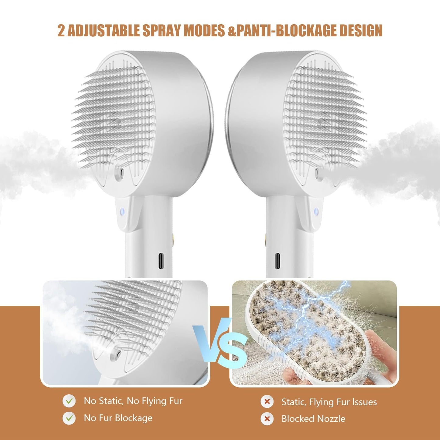 Brosse Chat Vapeur 4 en 1 Brosse pour Chien et Chats Poil Long Court Autonettoyant Brosses Vapeur Chat Peigne de Spray pour Massage, Toilettage et Épilation pour Animaux Chats Chien Lapin